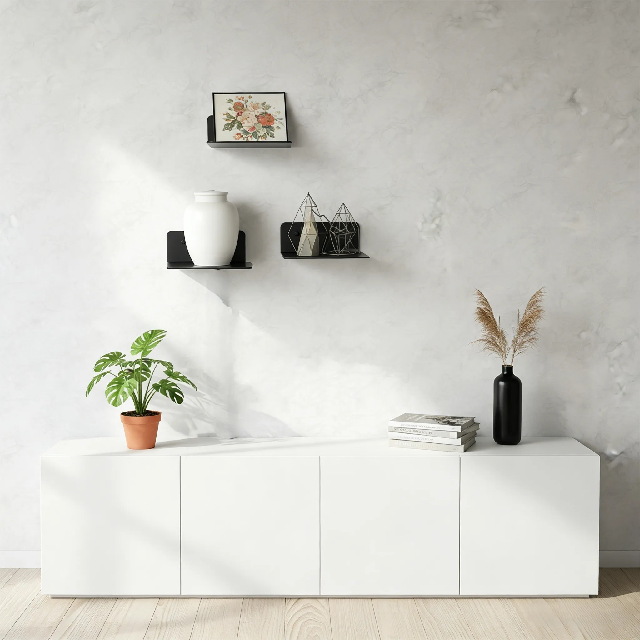 Lightweight for acrylic Floating Shelves Set of 3 for Mounting on Various Wall Types Using Provided Anchors and Strips