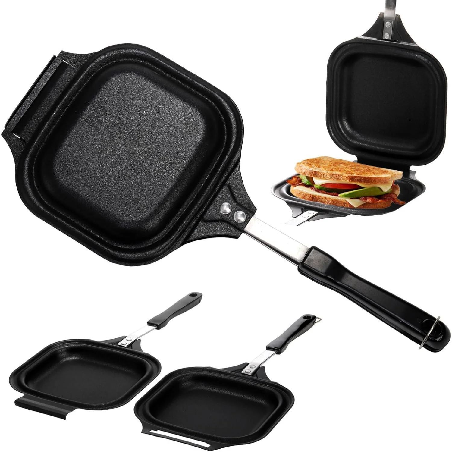 Hot Sandwich Maker Grilled Panini Press Non-Stick Pans Stovetop Breakfast Sandwich Grilled Cheese Bacon Steak 6