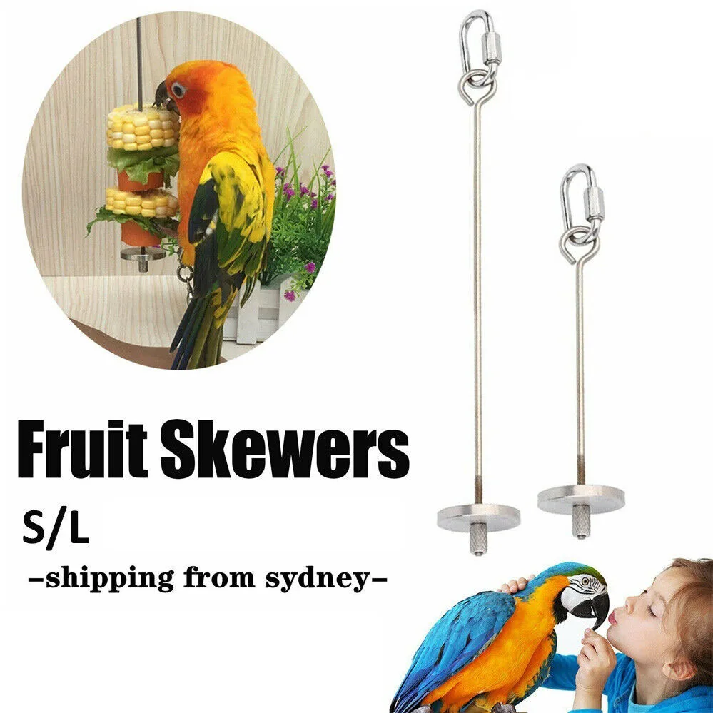 

Pet Parrots Bird Toy Skewer Fruit Spear Feeder Meat Skewer Hanging Holder Parakeet Small Animal Parrot Stainless Steel Toy Fork