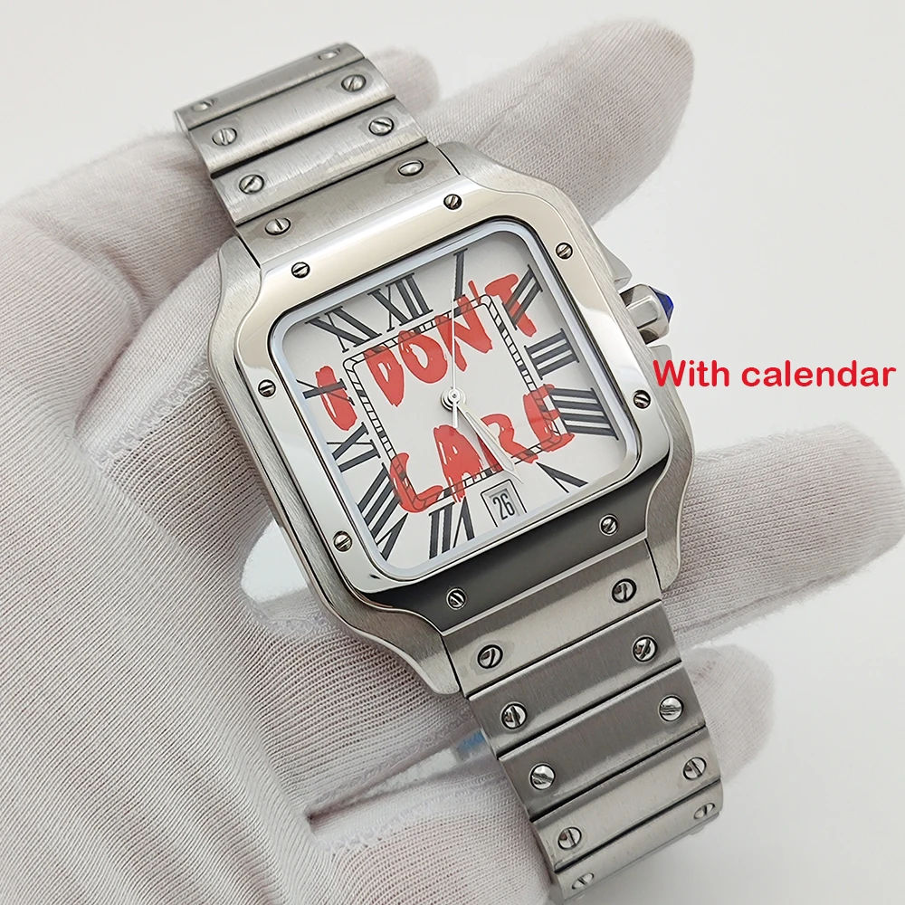 NH35 Square Watch Time is Money, Men's Automatic Watch Roman Case Folding Buckle Bracelet NH35 NH36 Movement Watch