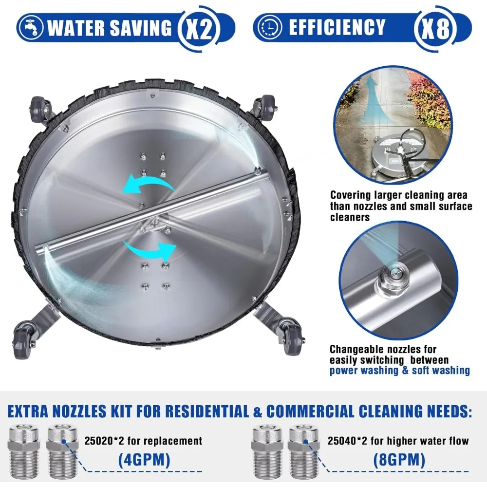 مرفق منظف الأسطح من الفولاذ المقاوم للصدأ مقاس 24 بوصة 4500 رطل لكل بوصة مربعة مع عجلات لغسالات الضغط