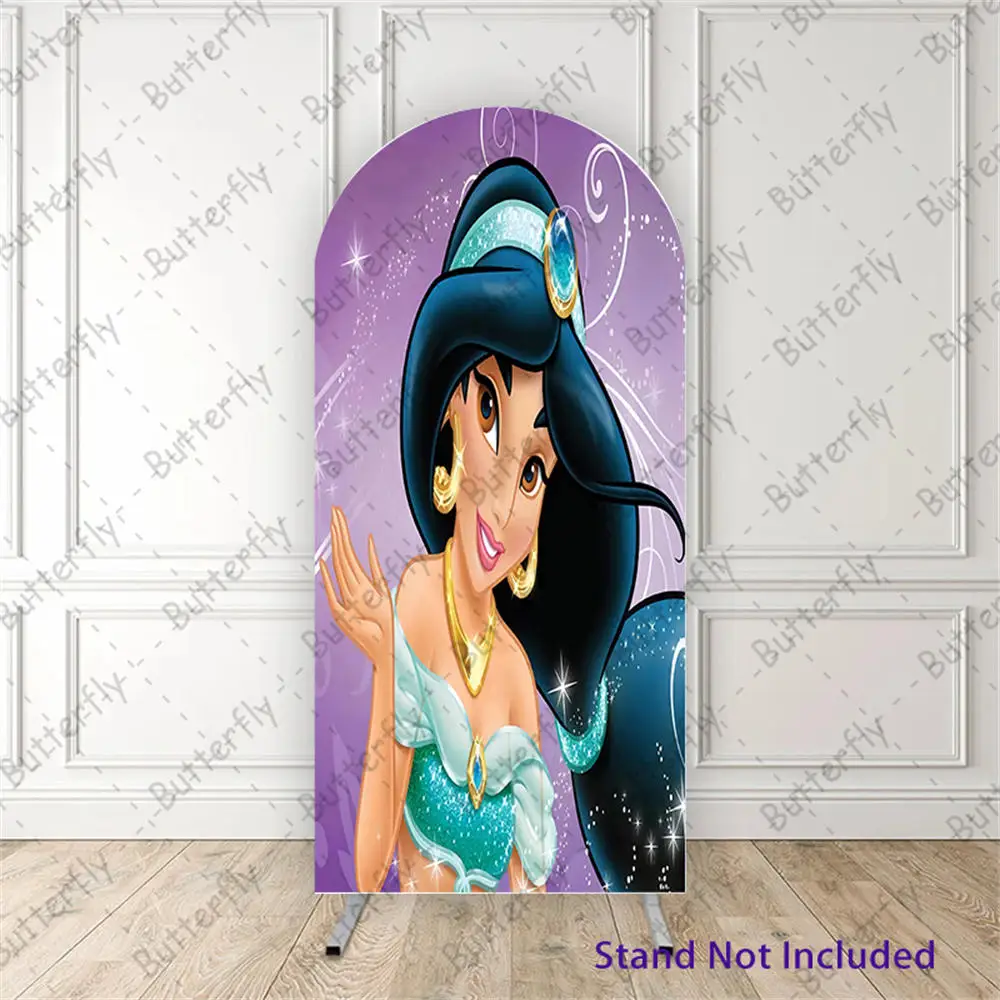 Jasmine Aladdin Cute Princess Disney Custom Purple Arch Photo Background Cover Girls Happy Birthday Party Background Decoration