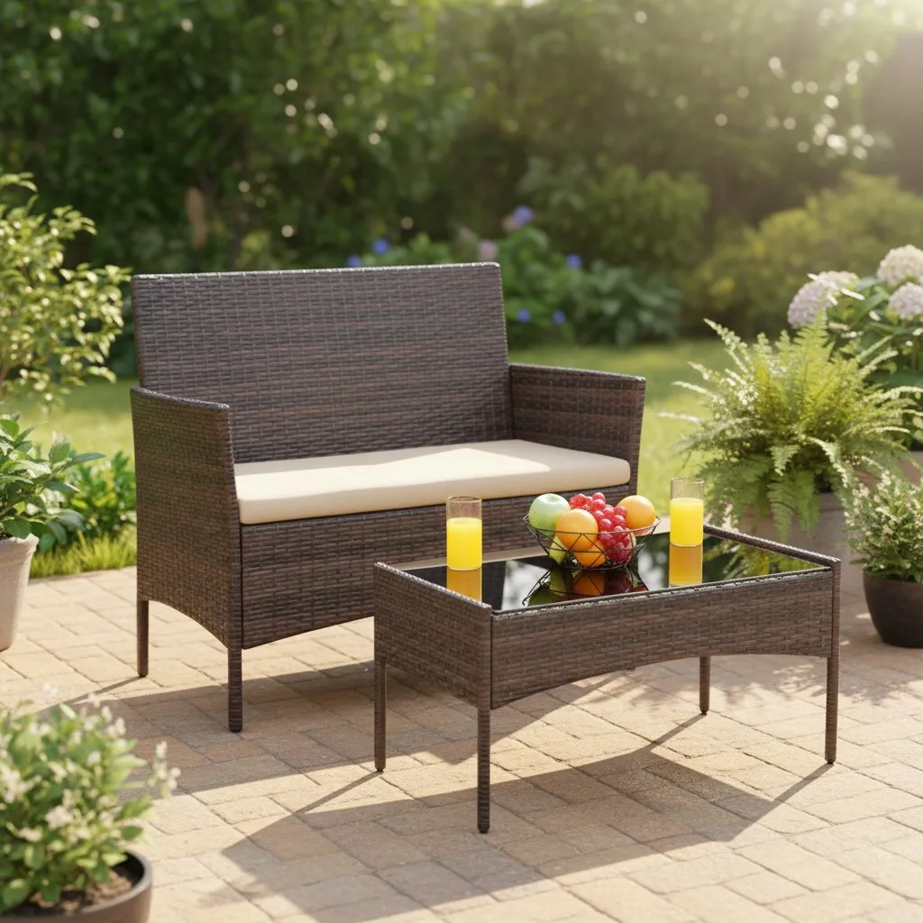 

Elegant Rattan Wicker 4-Piece Patio Furniture Set with Soft Cushions Included