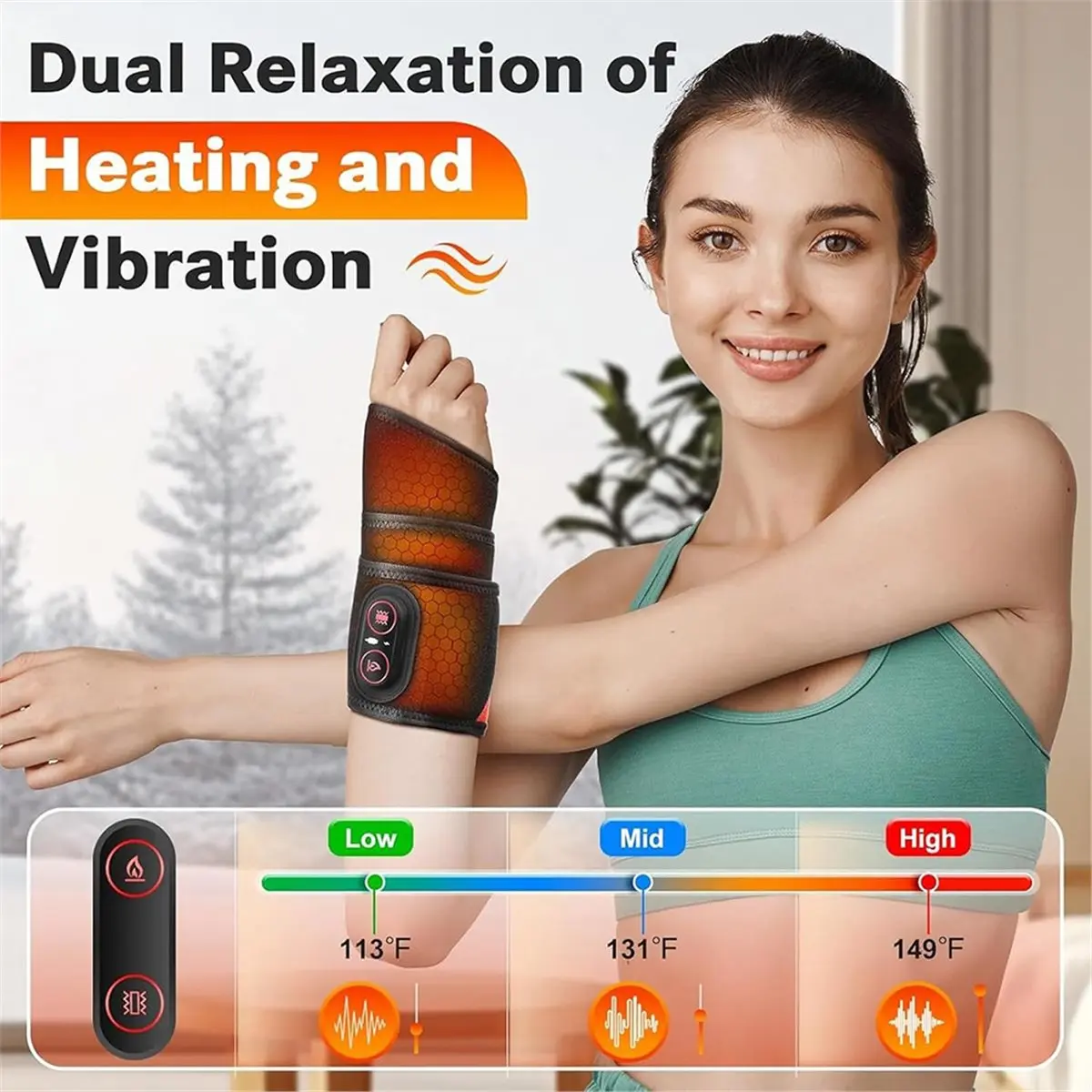 【COUNTDOWN DEAL】 Rechargeable Heated Wrist Brace with Massage & Red Light Therapy for Pain Relief, Adjustable and Cordless