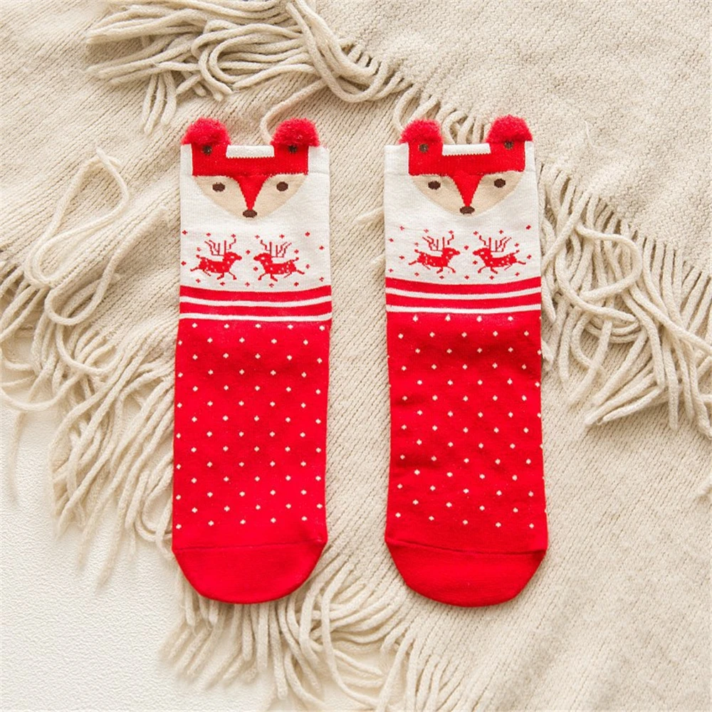 3 Paare/los frauen Casual Winter Weihnachten Socken Deer Fuchs Bär Hund Elch Baumwolle Cartoon Warme Weiche Sokken Weihnachten Geschenk dropship – Detail 14