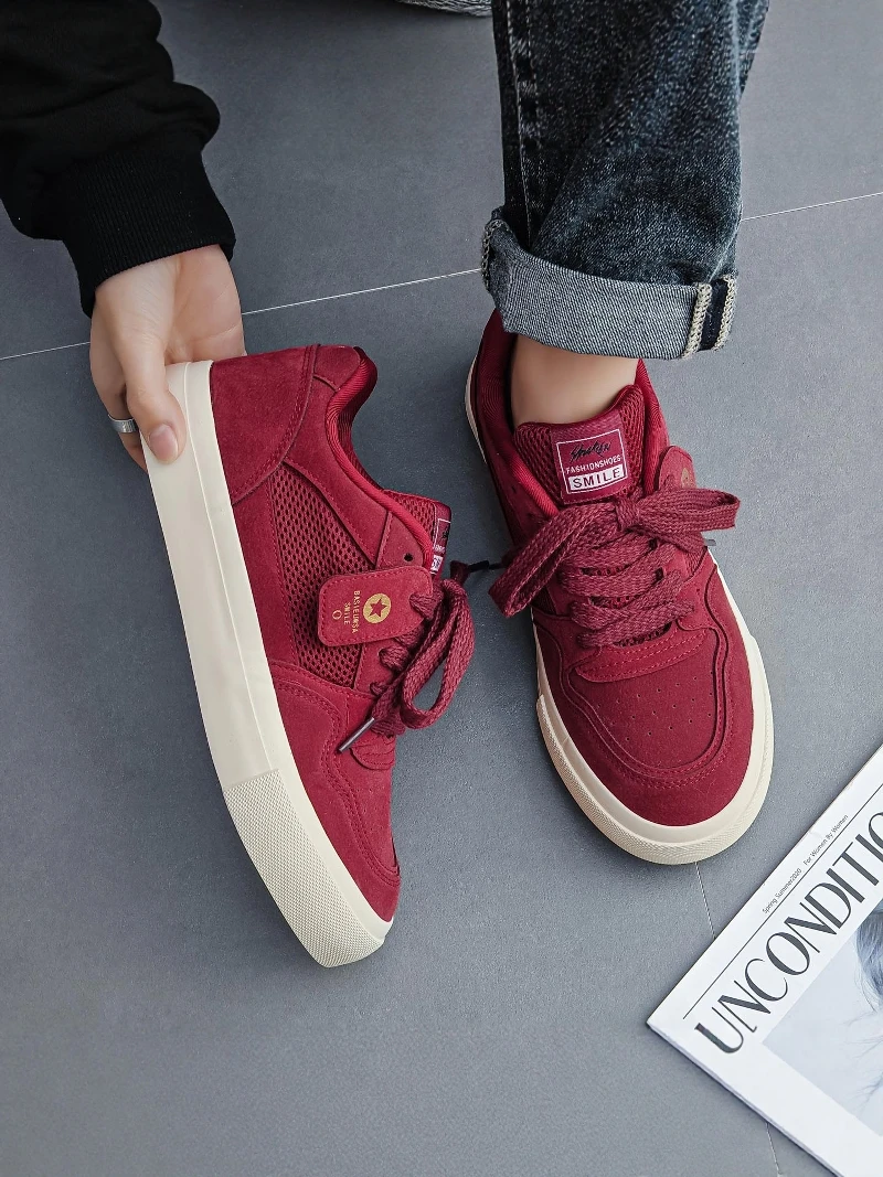 

Red Men's Casual Shoes Low Help Sports Leisure Footwear Breathable round Toe Thick Bottom PVC Outsole Spring Summer New Model