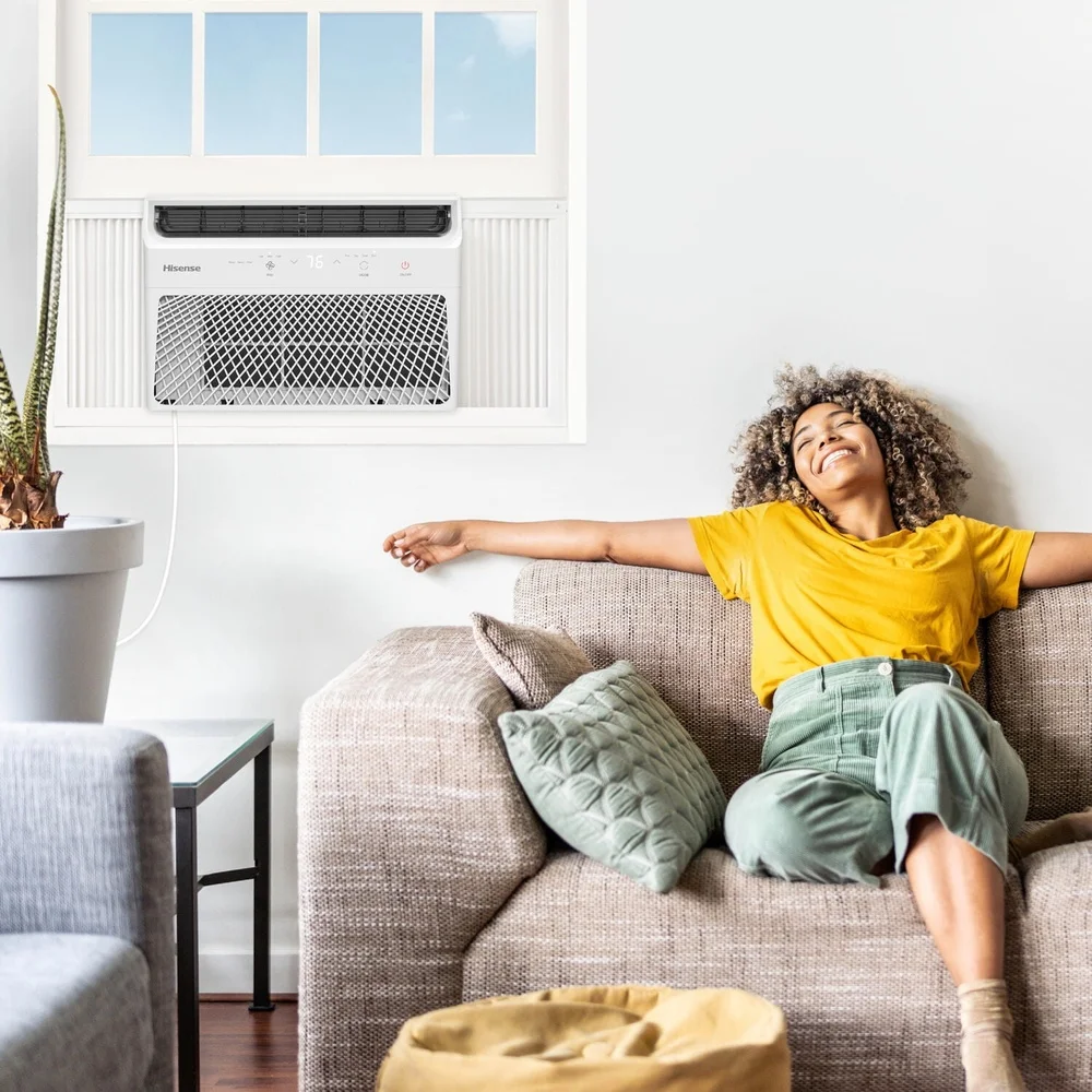 Aire acondicionado de ventana de 6000 BTU con Control remoto, 250 pies cuadrados, refrigeración eficiente en la habitación, modo seco, velocidad del ventilador, temporizador de reinicio automático