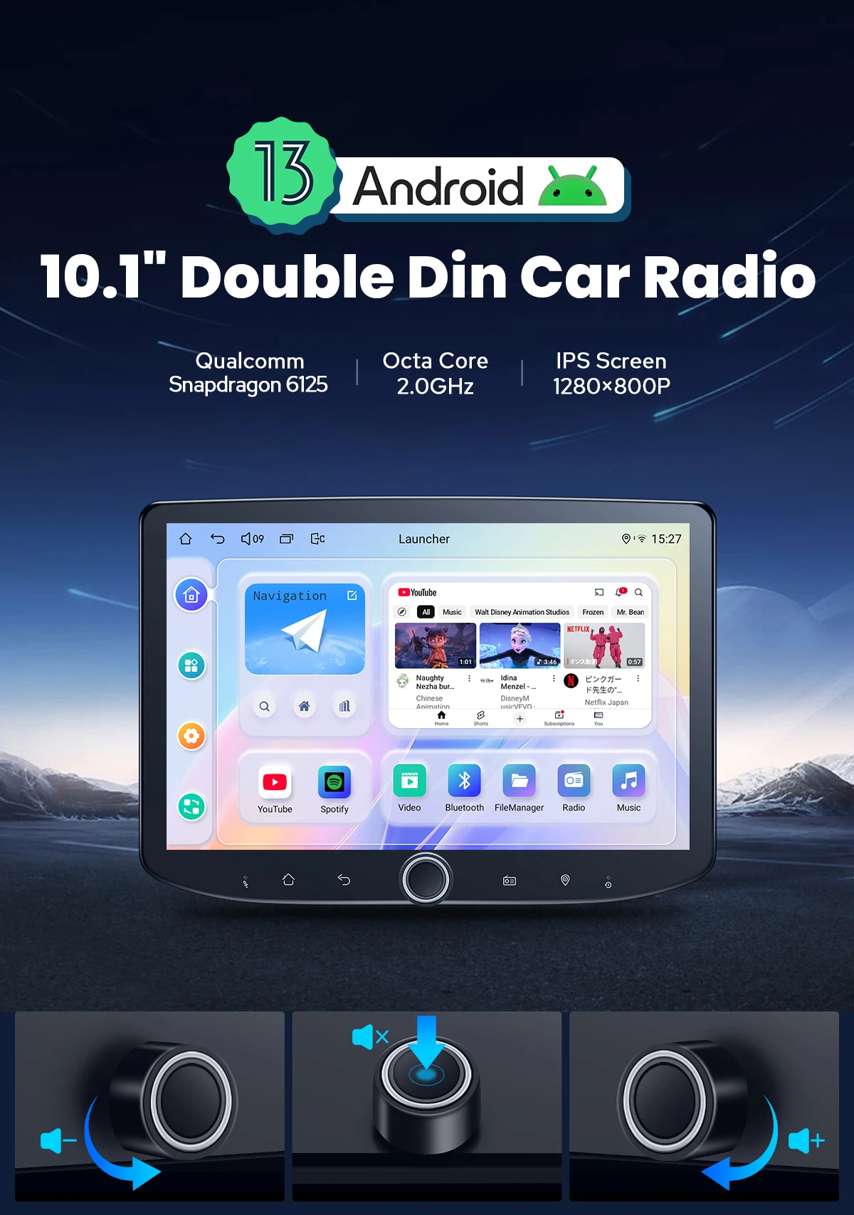 JOYING Universal 10.1 Inch Double Din Car Radio Multimedia Player Support Wireless CarPlay Android Auto with Volume Control Knob