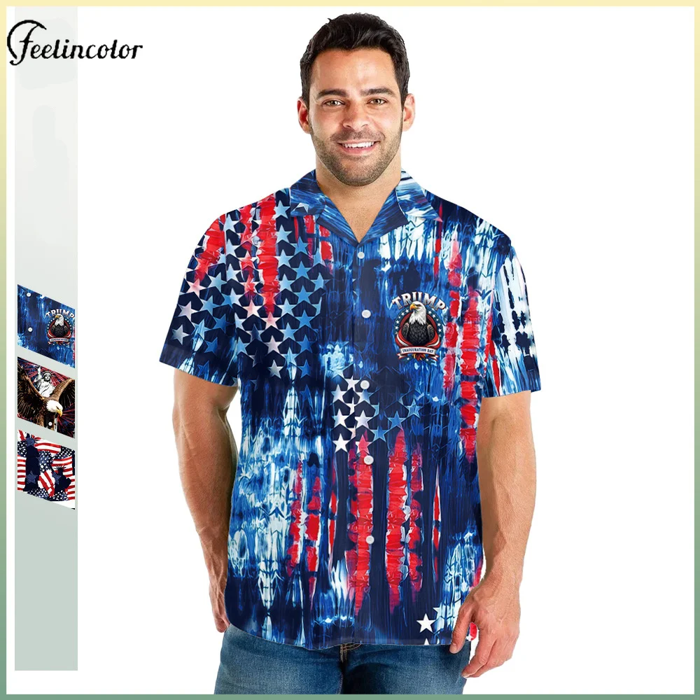 

Патриотическая мужская гавайская рубашка с американским флагом и орлом, летний топ с короткими рукавами, повседневная рубашка на пуговицах, одежда для отпуска