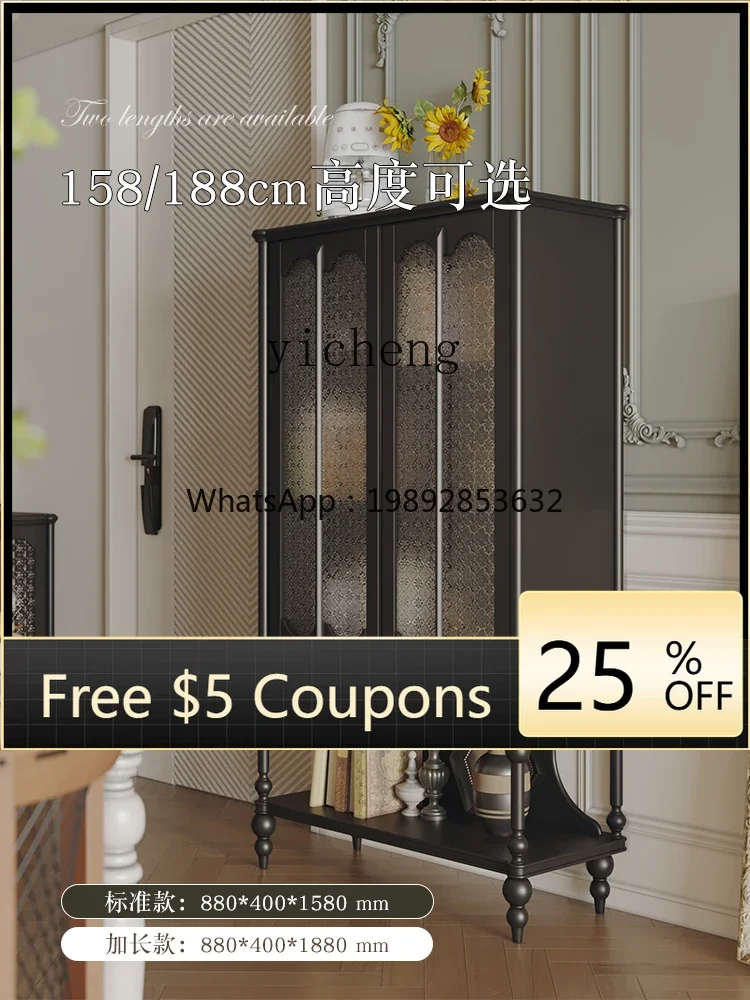 GZ Retro Solid Wood Bookcase Living Room Home Display Cabinet Antique Style Black Floor Storage Cabinet