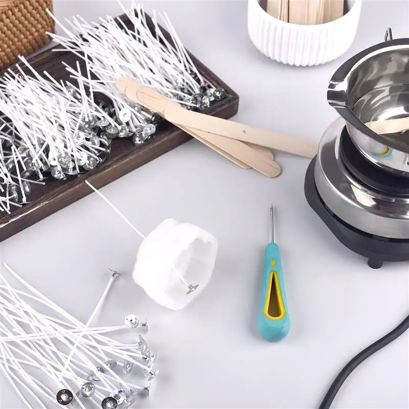 100pcs Waxed Cotton Candle Wicks Set With 5pcs Stand Original Smokeless Candle Wicks Soy Oil Wax Core Woven Making Candles Tools