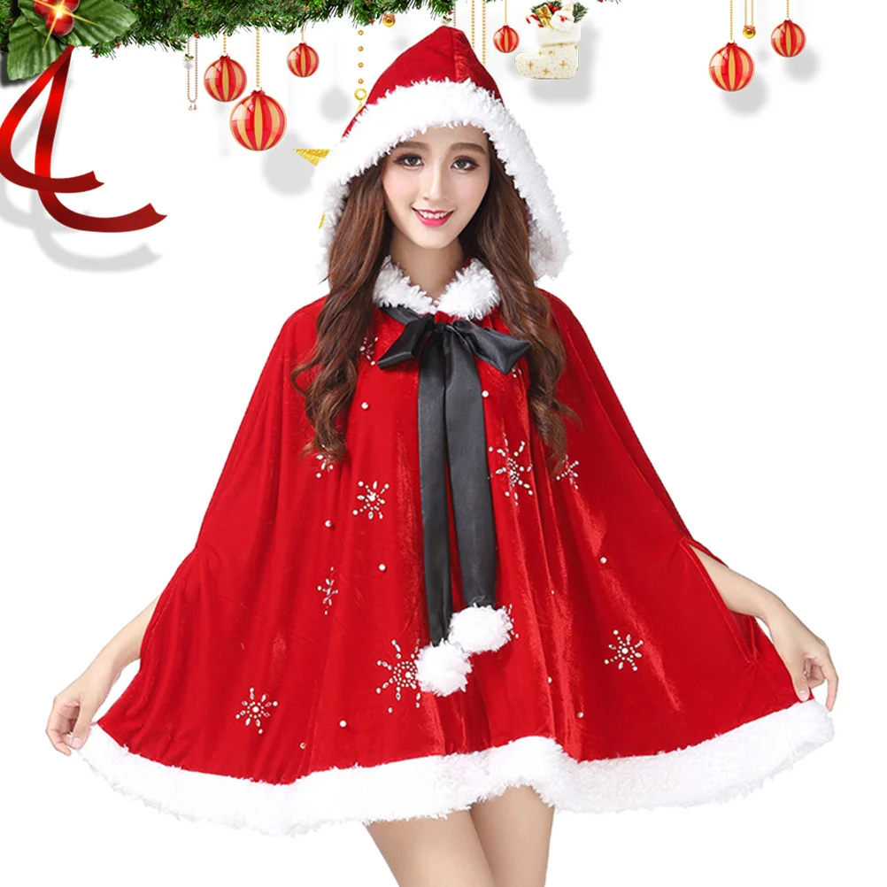 Volwassenen Kerstfeest Mantel Rode Capuchon Cape Kerstkostuum Cosplay Robe voor Kerst Maskerade Partij (Rood, Gemiddelde Grootte)