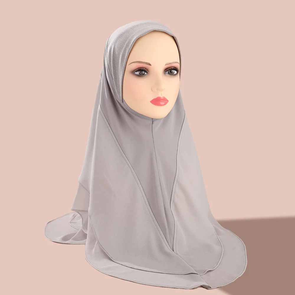 

Muslim Women Chiffon Hijab One Piece Amira Double Layer Headscarf Turban Islamic Shawl Wrap Veil Pull On Hat Instant Hijabs Caps