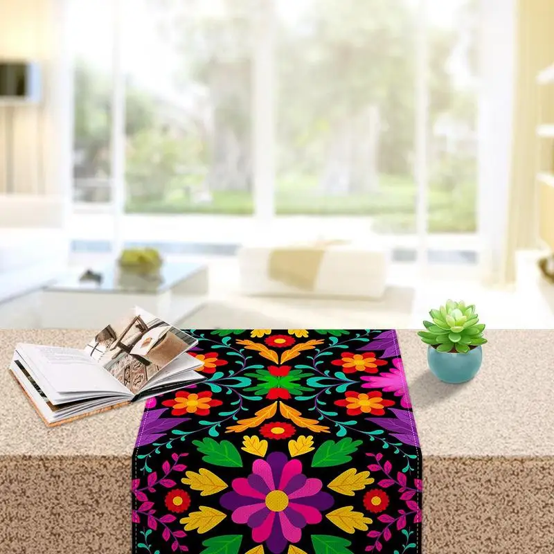 Mexican Flowers Tablecloth Vintage Datura Flowers Table Runner Linen Altar Tablecloth Colorful Mexican Decorations Holiday