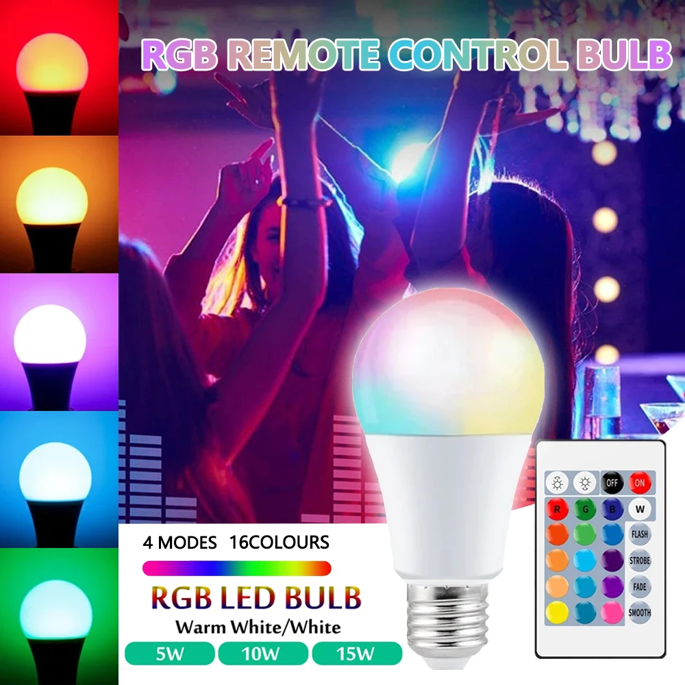 E27 inteligentna lampa lampa zdalnie sterowana światło RGB Led z możliwością regulacji 16 color 4 tryby lampy 5W 10W 15W do boże narodzenie W domu