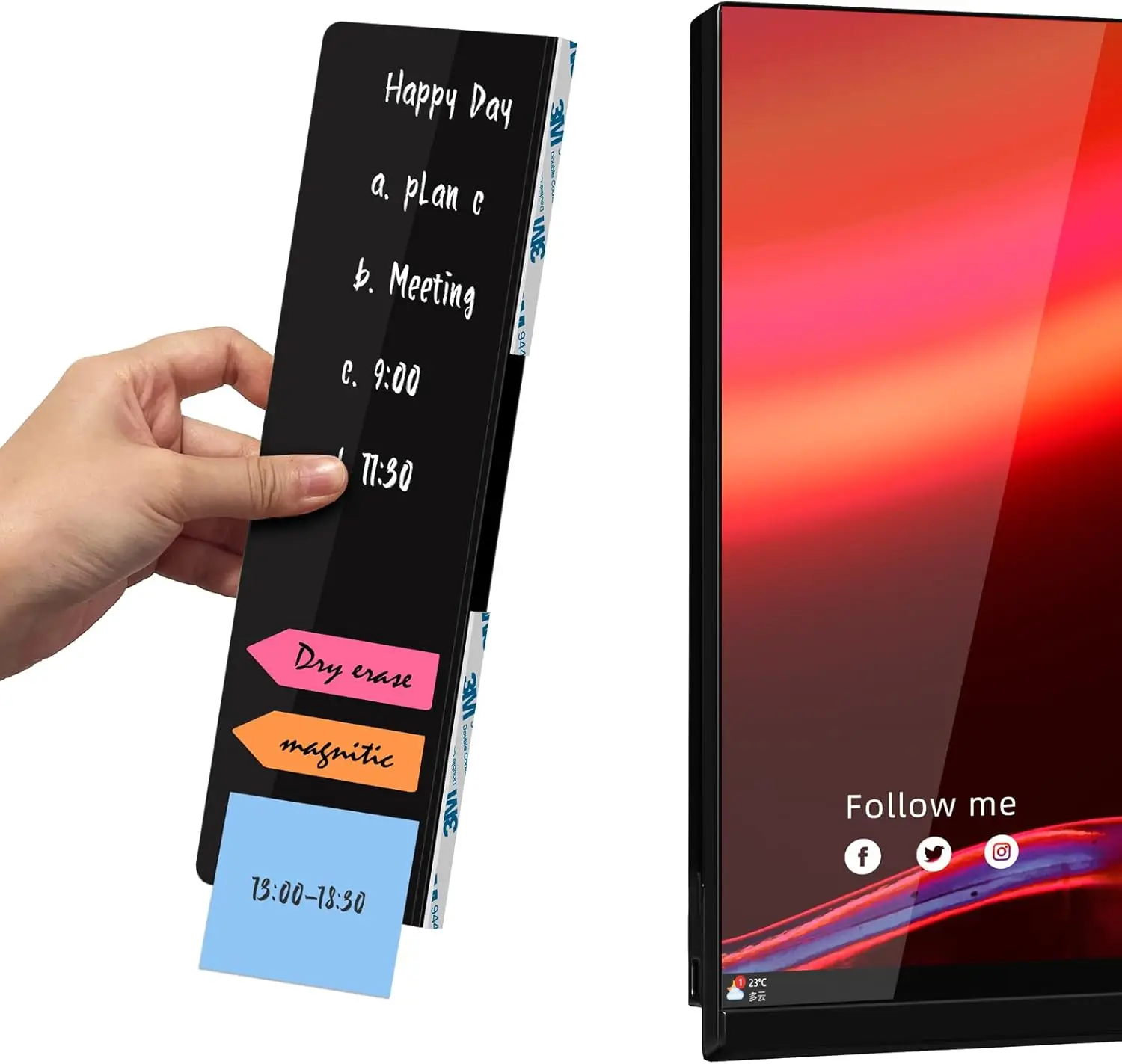

10.6" x 3.3" Acrylic Sticky Note Holder for Monitor Side, Black Office Desk Organizer with 3M Adhesive