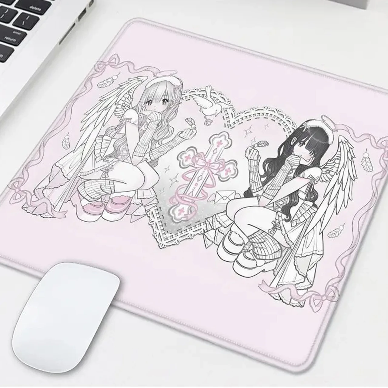 Sleepy Angel Pink Mouse Pad Anime Girl Gaming Keyboard Pads Gaming Accessories Thickened HD Desk mat Lock Edge Rubber Mousepad
