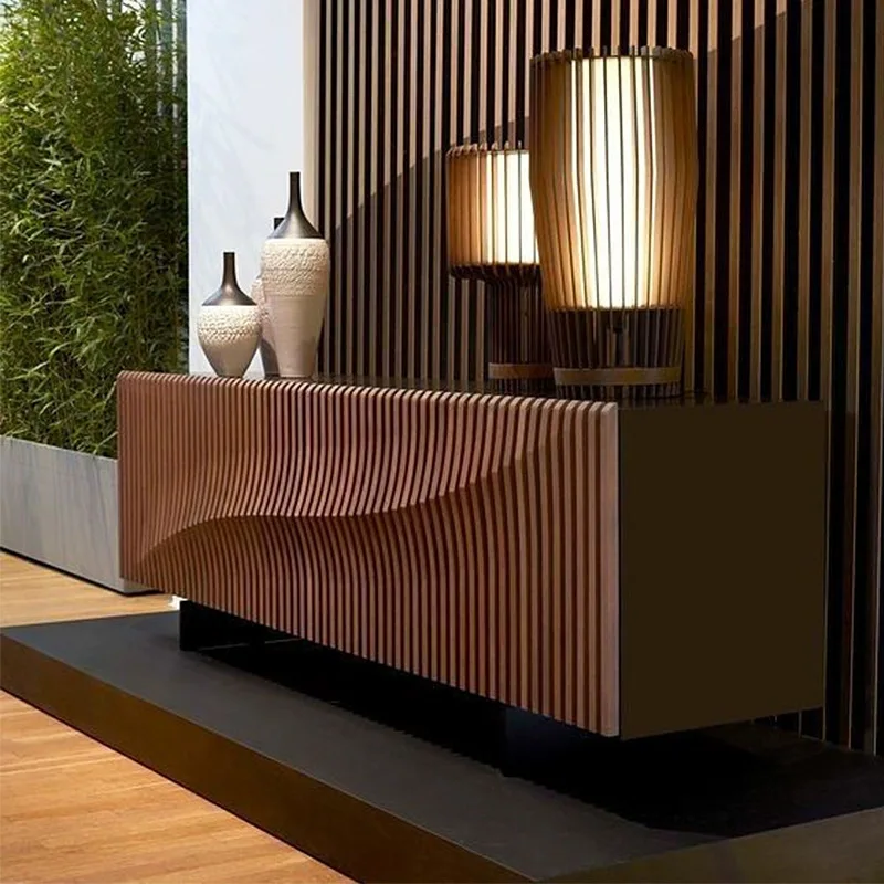 Simple solid wood dining side cabinet, modern living room light luxury door cabinet, household storage locker against the wall