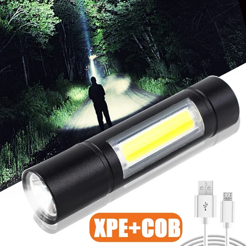 LED Flashlight Rechargeable Super Bright Mini Work Light 3 Modes Waterproof Portable COB Tactical Torch Zoomable Ootdoor Camping