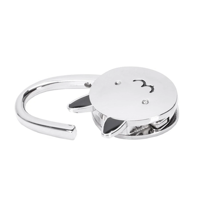 BAAG-Cat 만화 접이식 실버 톤 핸드백 후크 미끄럼 방지 고무 베이스 가방 홀더