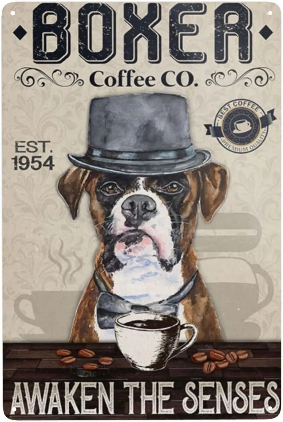 Metal Tin Sign Boxer Dog Coffee Co. Awaken The Senses Sign Vintage Tin Sign Retro Sign Aluminum Signs for Kitchen Home