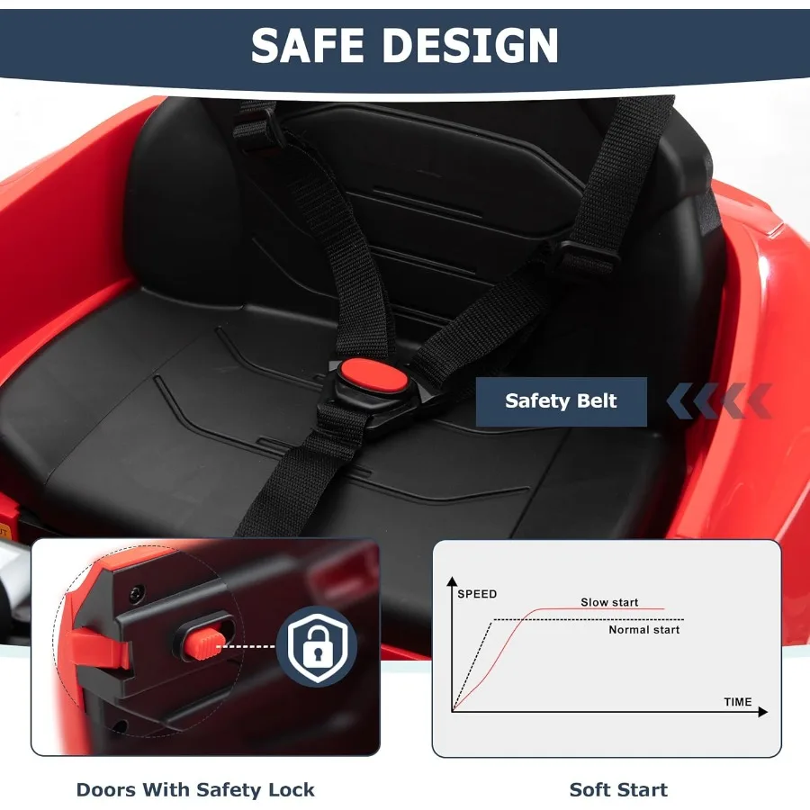 Elektryczny samochodzik dla dzieci, pojazd na baterie z pilotem dla rodziców, funkcja łagodnego rozruchu, 3 prędkości, klakson i światła LED dla T