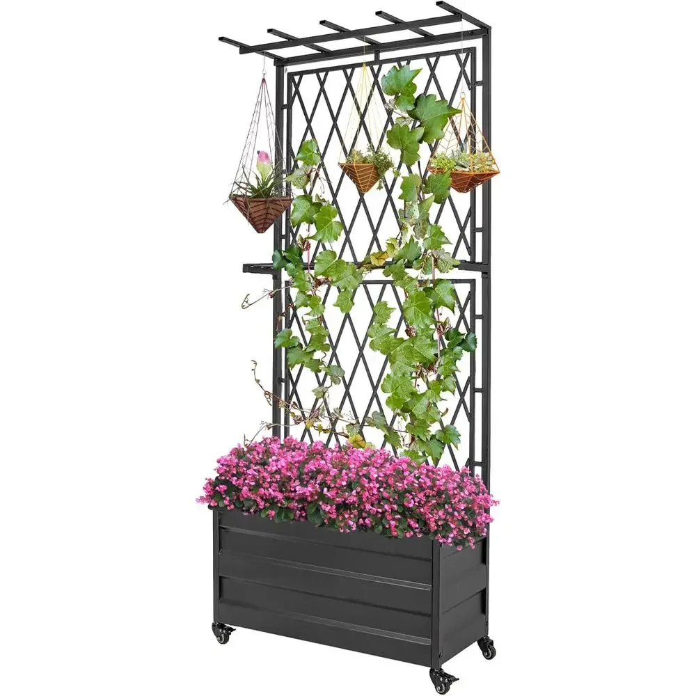 70 Tall Heavy-Duty Lattice Trellis Planter Box with Wheels for Raised Garden Beds, 30Lx12Wx70H