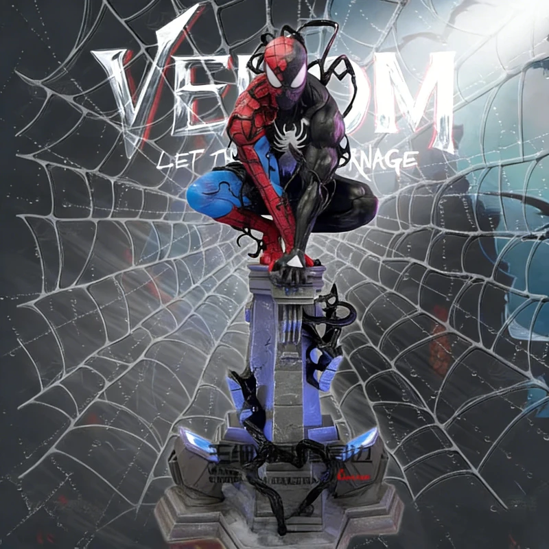 

37 см Marvel Symbiote Человек-Паук Venom светодиодная подсветка фигурка аниме модель статуя с основанием Коллекционная игрушка настольный орнамент подарок для мальчика