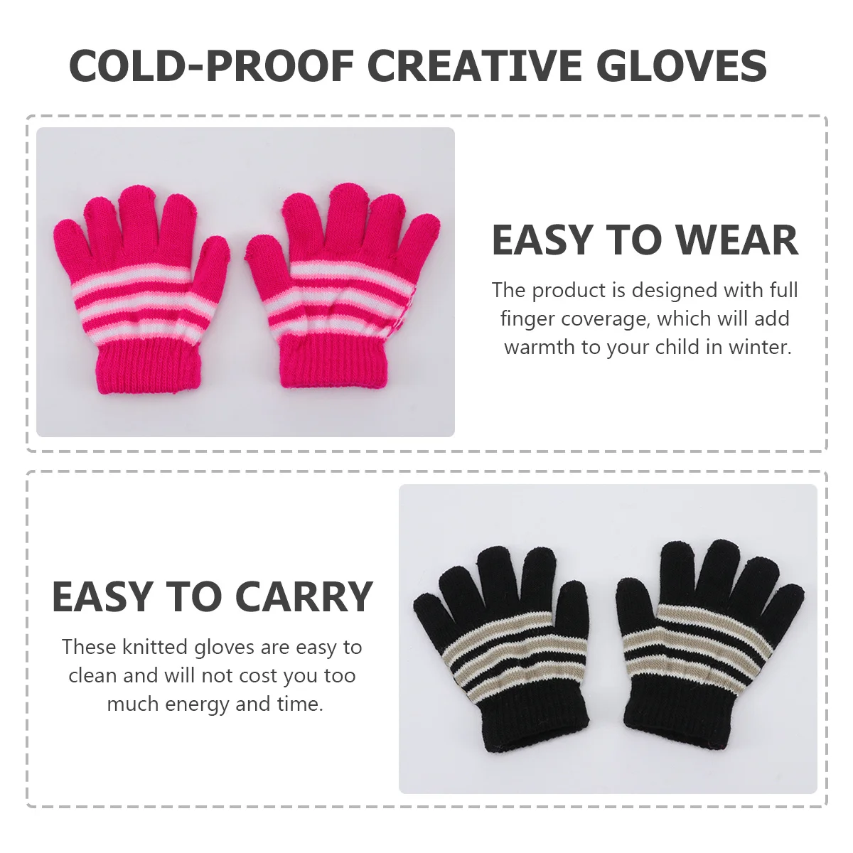 6 쌍 어린이 니트 장갑 따뜻한 전체 손가락 장갑 사랑스러운 줄무늬 밝은 색상 겨울 보호 어린이 니트 장갑