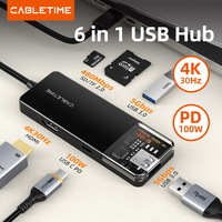 CABLETIME 6 in 1 USB C HUB to 4K 30Hz HDMI PD 100W USB 3.0 5Gbps SD TF Card Reader for Macbook Pro Laptop C461