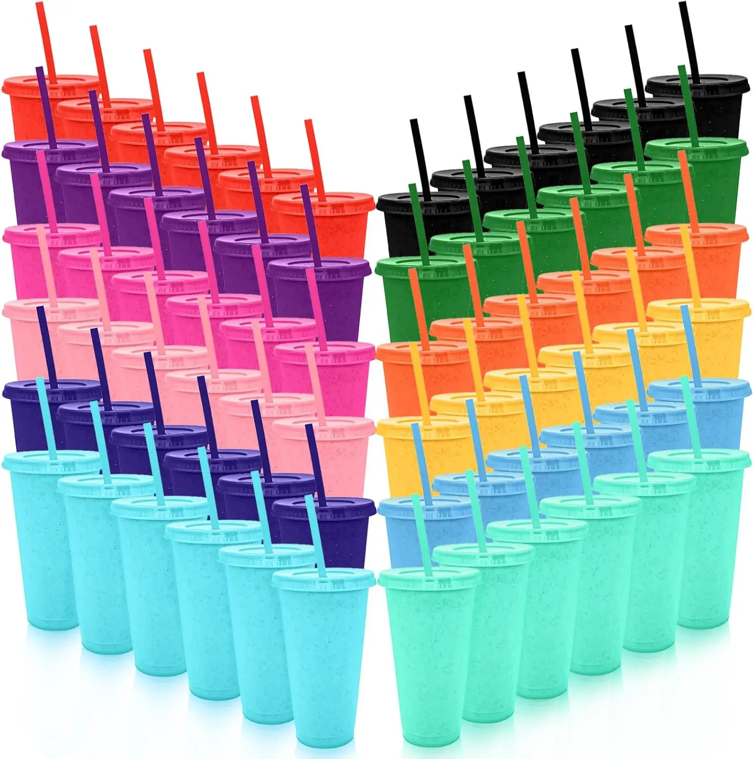 

Набор из 72 пластиковых стаканов с блестками, крышками и трубочками, многоразовые стаканы объемом 24 унции для кофе, вечеринок для взрослых, в ассортименте цветов