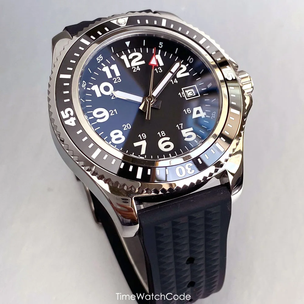 

Miyota8215 Automatic Men's Watch Mechanical Movement 44mm Date Sapphire Crystal Luminous Black Dial Turing Bezel Screw-In Crown