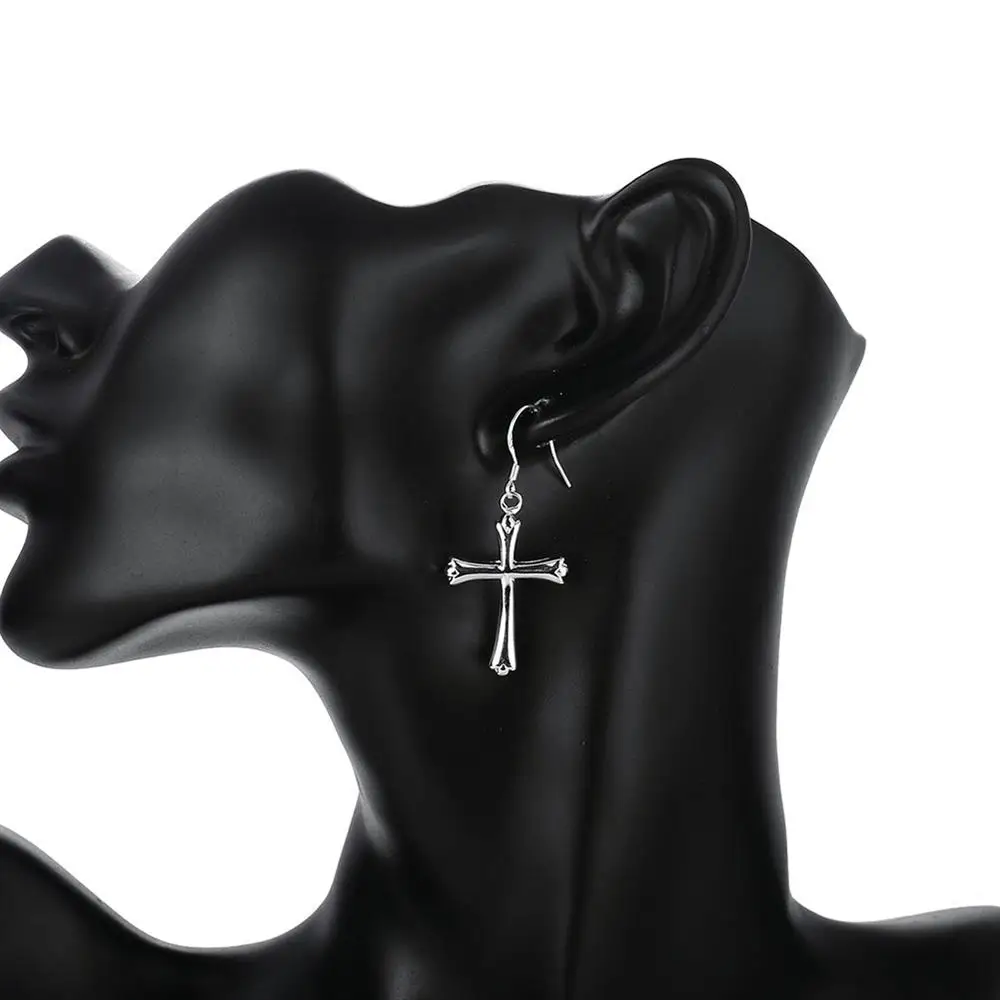 Wysokiej jakości kolczyki wiszące z czystego srebra próby 925, biżuteria damska, modne kolczyki krzyże, urok, trend ślubny, prezenty świąteczne dla trendsetterów.