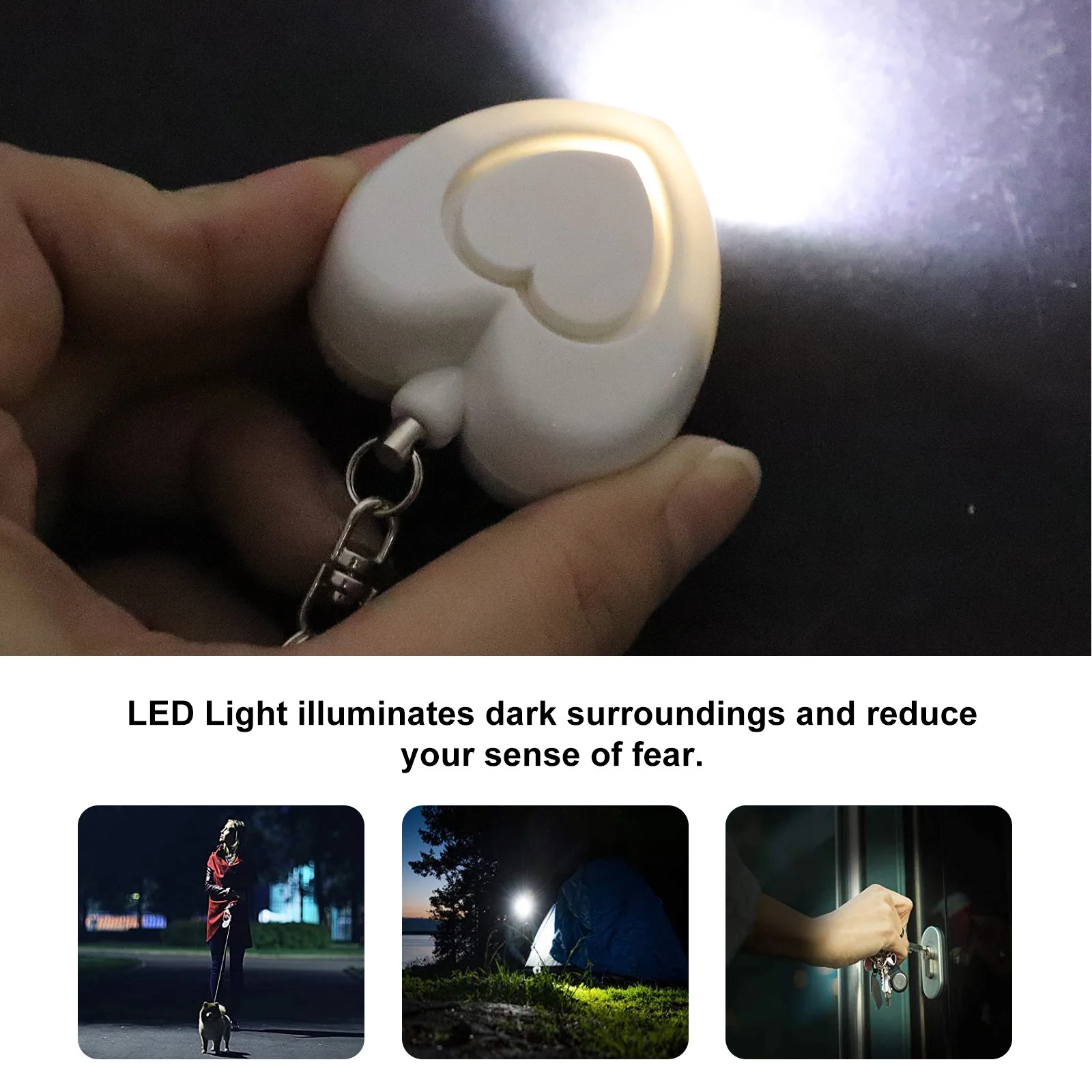 

Heart Shaped Personal Alarm Keychain Mini Size Portable Plastic for Women Seniors Emergency Security LED Light