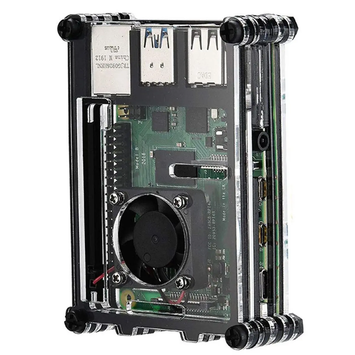 New Electronics 9 Layers Box Shell with Cooling Fan,Stackable Transparent Enclosure for 4 B,Protective Cover with Heatsinks