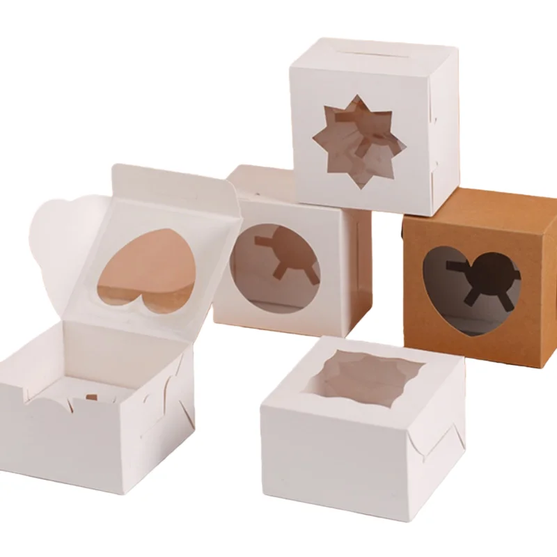 10 cajas de regalo con ventana transparente, múltiples formas y tamaños, en papel kraft marrón y blanco, para dulces y golosinas, empaque para caramelos