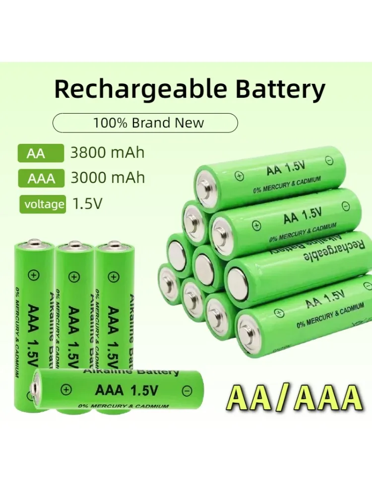 1,5V AA/AAA oplaadbare batterijen, AA/AAA alkalinebatterijen, 3800-3000mAh, voor zaklampen, speelgoed, klokken, MP3-spelers, Alkalin - afbeelding 2