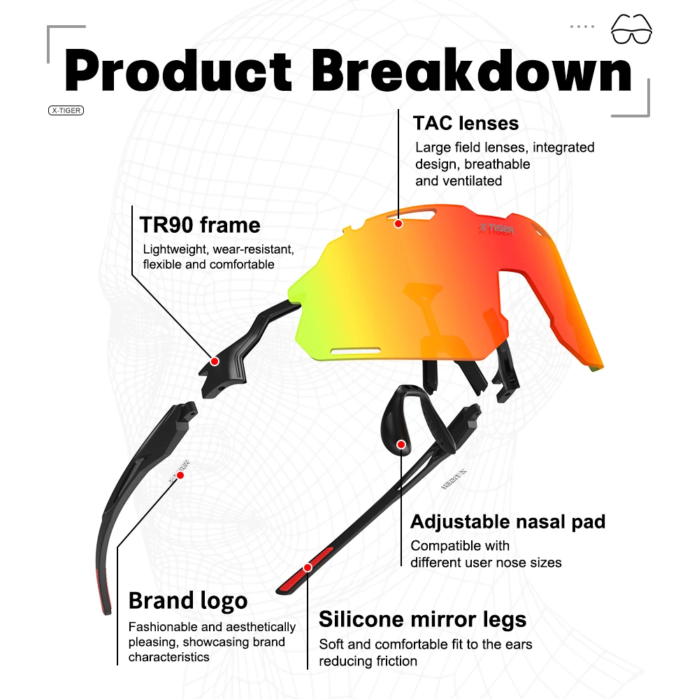 X-TIGER 21g occhiali da sole da pesca polarizzati occhiali da ciclismo occhiali sportivi ultraleggeri per adulti Fit MTB occhiali da ciclismo su