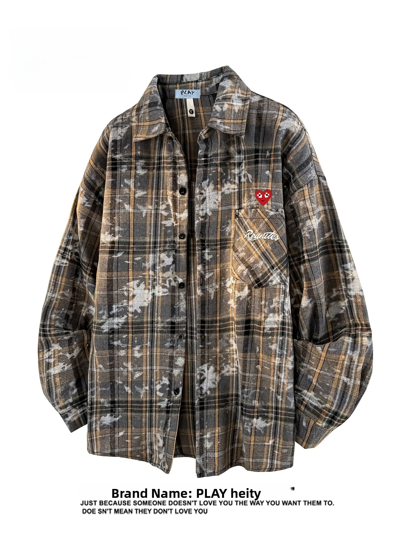 

Play Hei American Sle Long Sve irt Men Women Plaid Jaet Retro Tie Dye Embroidery Youth Faion Breathable Loose Fit