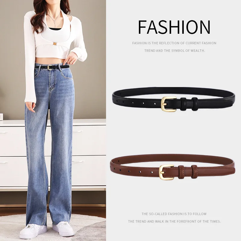 

Belt Women's Genuine Leather Fashion Simple Versatile Belt Decoration High Grade Jeans with Thin Korean Style Fashion Black