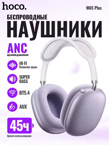 HOCO W65 Plus ANC Noise Reduction Bluetooth Headphones Over The Ear Wireless Big Earphone Hifi Sounds Sport Headsets With Button