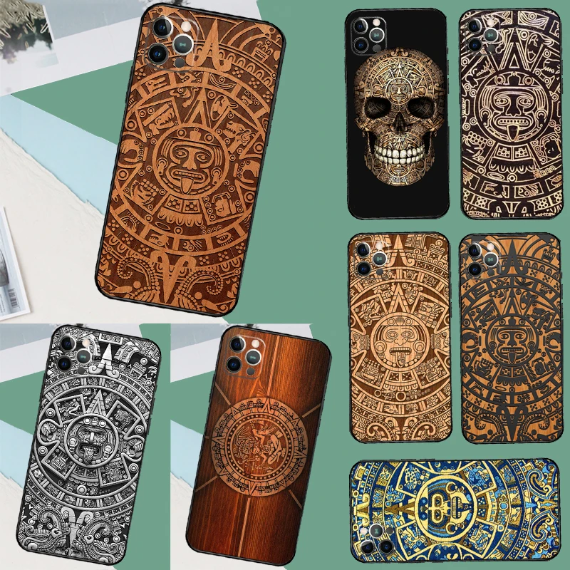 Mayan Calendar Wood Pattern Case For iPhone 15 Pro 11 14 Pro Max 12 13 Mini 7 8 Plus XS X XR SE 2022 2020 Back Cover