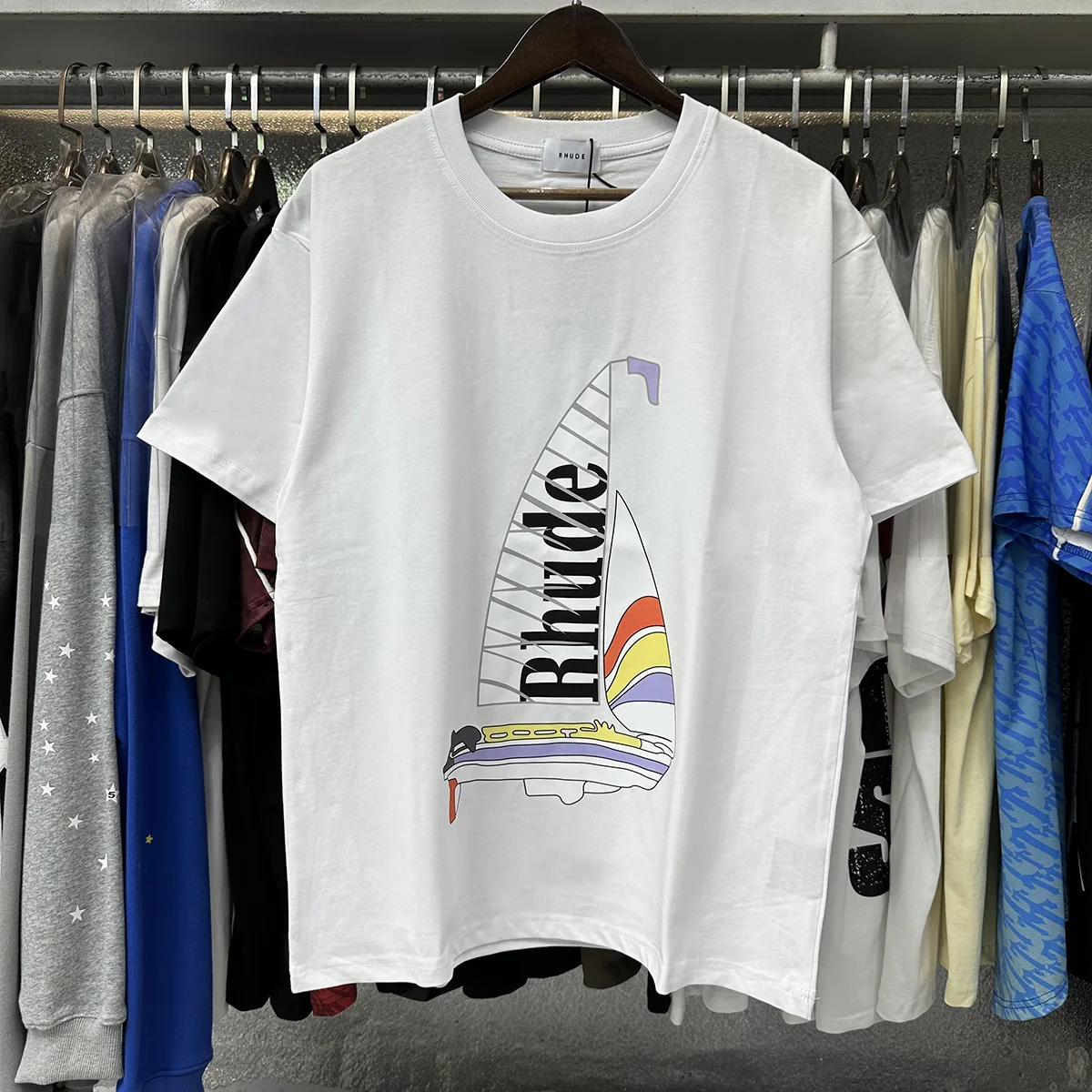 Loose Fit Pure Cotton T-Shirt Short Sleeve round Neck Retro Print High Street Style Unisex Youthful Fashion City Walk Casual ...