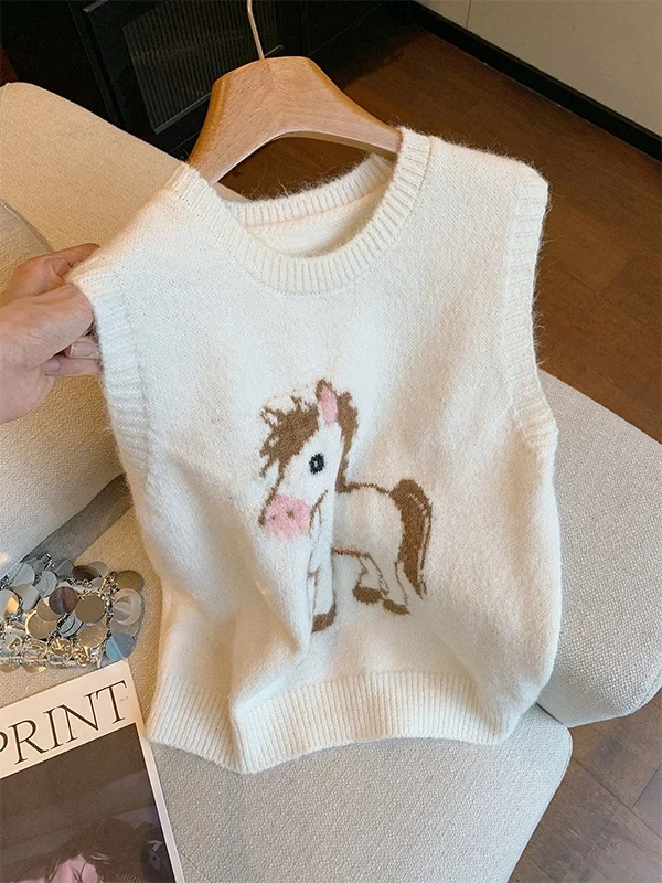 

Женский вязаный повседневный жилет больших размеров с круглым вырезом, корейский стиль, весенняя мода, универсальный, свободный крой, полиэстер