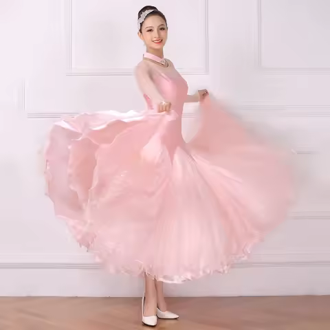 Waltz Ballroom Competition Dress Dance Performance Stage Costume Evening Gown Wedding Party Outfit Rhinestones Practice Wear