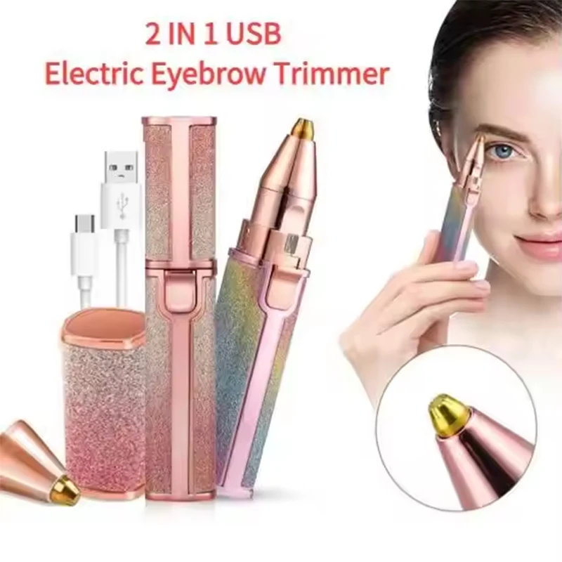 

2 in 1 Electric Women's Facial Lip Eyebrow Trimmer Painless Hair Epilator USB Facial Hair Razor Hair Trimmer