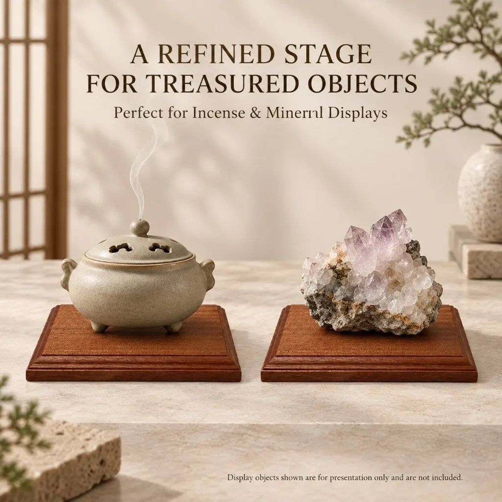Solid Wood Display Stand Base for Incense Burner Crystal Mineral Specimen Tea Pot Bonsai Holder Square Wooden Pedestal Platform