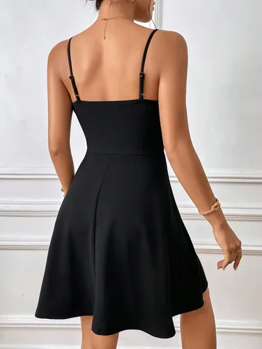 Imagen 2 del producto Vestido sin espalda con escote en V profundo y dobladillo festoneado para mujer, Falda corta sexy ajustada para cita de fiesta, ropa de noche elegante de verano