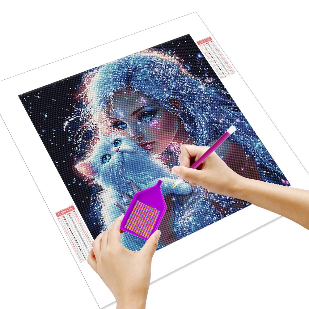 Huacan 5D DIY Diamond Painting Cat Lady Diamond Mosaic Animal Portrait Complete Kit Rhinestone Pictures
