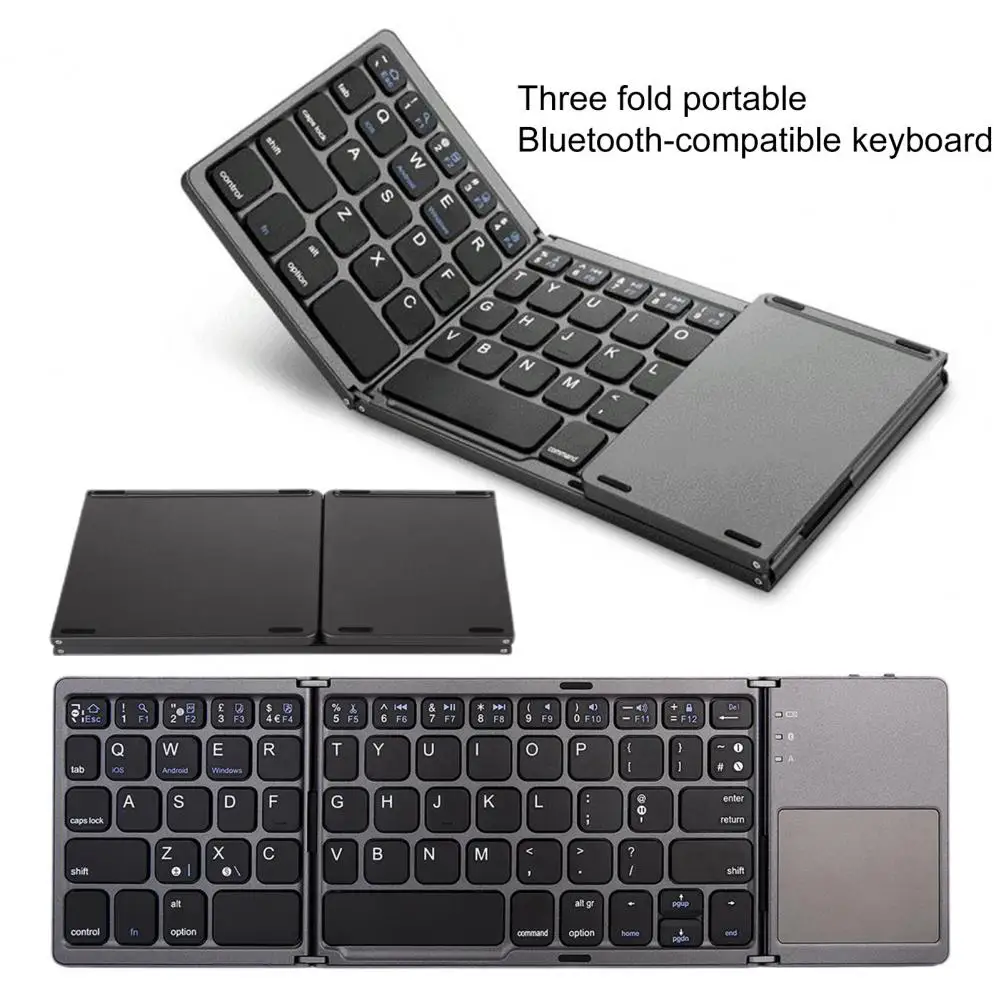 B033 Convenient Foldable Wireless Keypad 3-Devices Sync with Touchpad 63 Keys Foldable Keyboard Typing